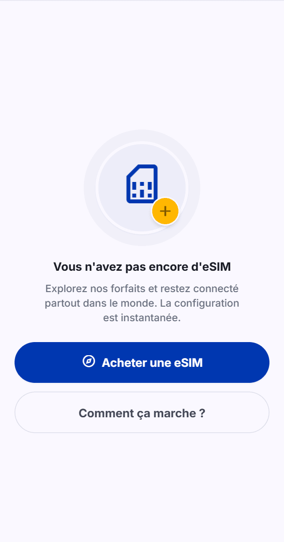Écran de l'application eSIM